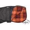 WOODLANDS BLACK WITH REFLECTOR STRIP WHIPPET COAT - BROWN CHECK LINING