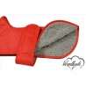 WOODLANDS RED DAXI DACHSHUND COAT - GREY SHERPA FLEECE LINING