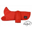 WOODLANDS RED DAXI DACHSHUND COAT - GREY SHERPA FLEECE LINING