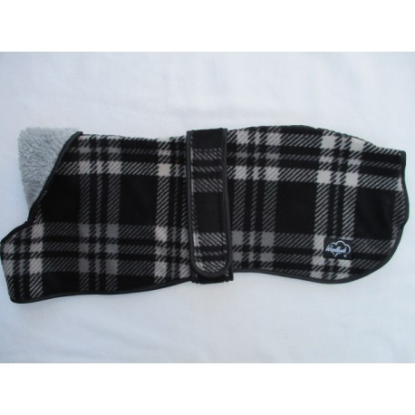 WOODLANDS GREYHOUND COAT BLACK GREY CHECKED FLEECE OUTER GREY FLEECE LINED